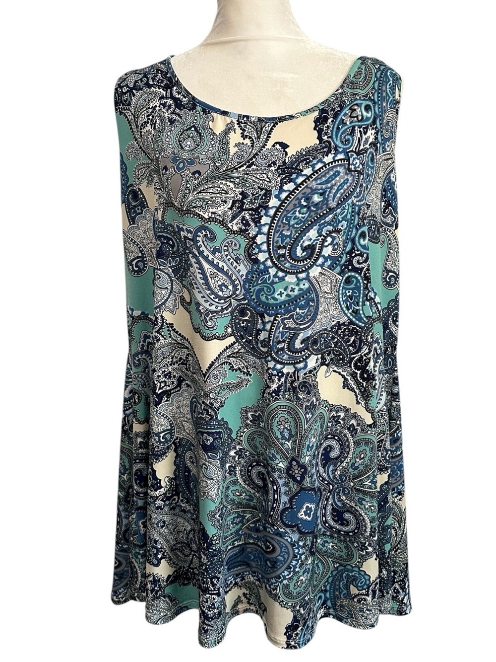 Dress barn  Paisley Scoop Neck Swing Top - Blue & Cream size 1X